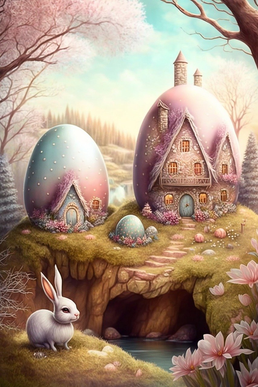 easter bunny, rabbit, eggs